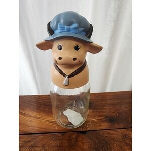 Chalkware Cow Mason Jar Lid‎ Vintage